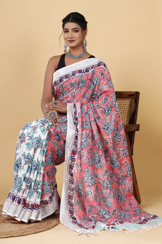 Srishti Textile Rosewood Blooms Linen Saree Saree rosewood-blooms-linen-saree-pure-handcrafted-design