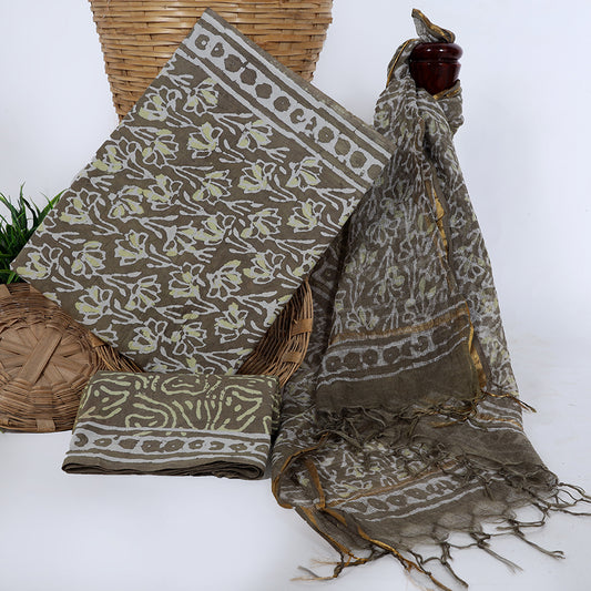 Srishti Textile Rust Brown Cotton Suit Material with Kota Doria Dupatta Unstiched cotton Suit Dress Material With Kota Doria Dupatta rust-brown-cotton-suit-material-floral-pattern-fabric