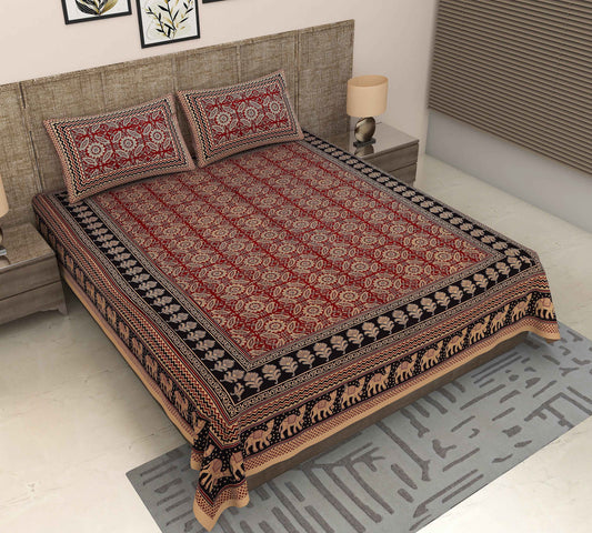 Srishti Textile Sanganeri Design Bedsheet Online Bedsheet sanganeri-design-bedsheet-online-brown-red-patterned-bedding