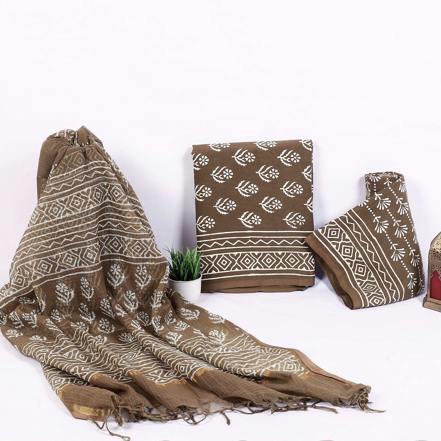 Srishti Textile Brown Floral Handblock Suit Material Unstiched cotton Suit Dress Material vendor-brown-floral-handblock-suit-material-brown-patterned-fabric-set-_1