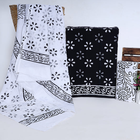 Srishti Textile Unstitched Cotton Suit with Elegant Black White Mulmul Dupatta Unstiched cotton Suit Dress Material vendor-elegant-black-white-mulmul-dupatta-floral-print-design