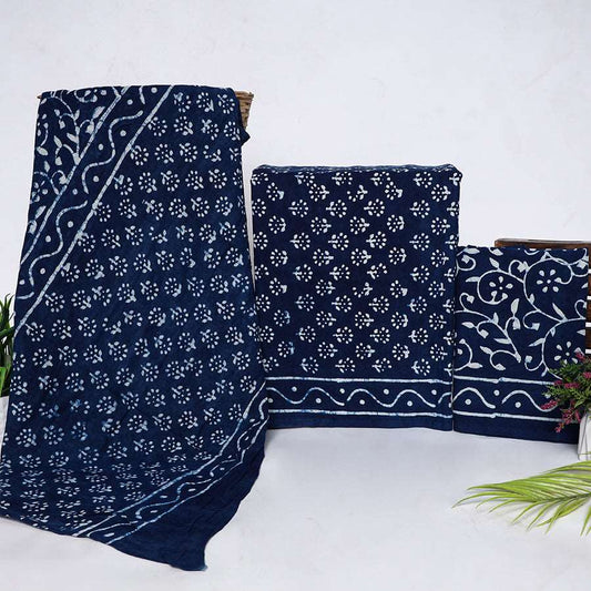 Srishti Textile Indigo Cotton Unstitched Suits Fabric Unstiched cotton Suit Dress Material vendor-indigo-cotton-unstitched-suits-handcrafted-floral-print