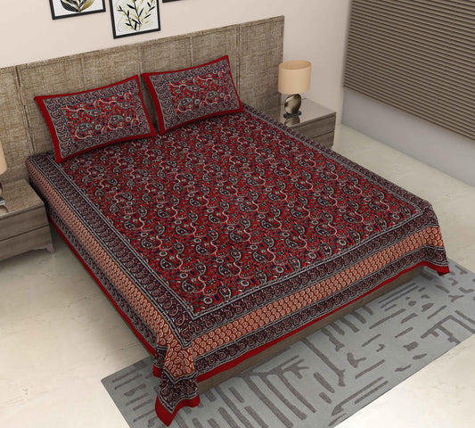 Srishti Textile Red Sanganeri Floral Print Bedding Bedsheet vendor-red-sanganeri-floral-print-bedding-bed-cover