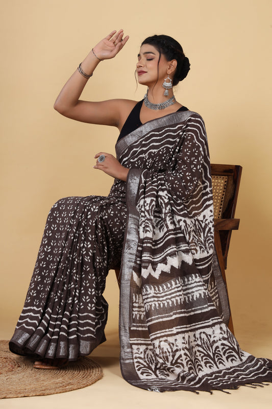 Srishti Textile Woody Brown Linen Saree for Elegant Look Saree woody-brown-linen-saree-patterned-design-1
