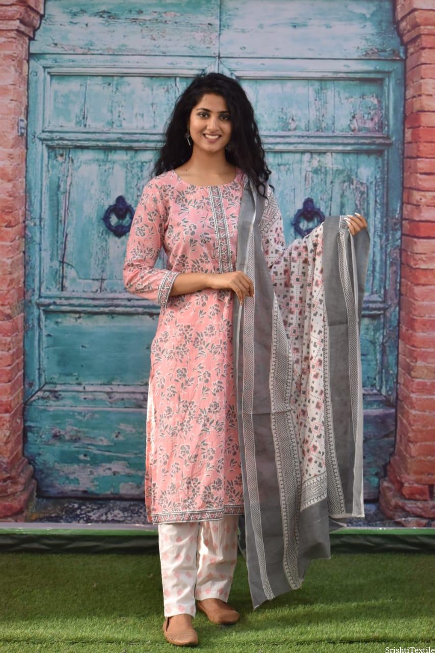 Pink printed cotton festive wear kurti set - G3-WPS02060 | G3fashion.com