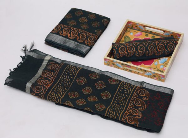 Hand Block Printed Linen Suit Material Set - Srishti Textile