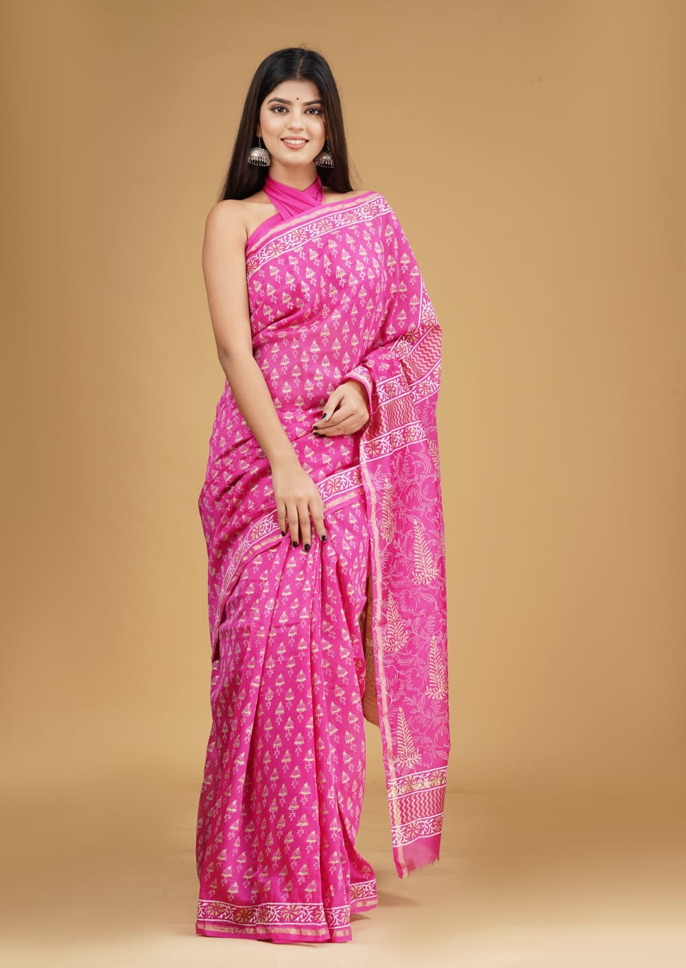 Chanderi - 17 | Pink Discharge Printed Chanderi Silk Saree