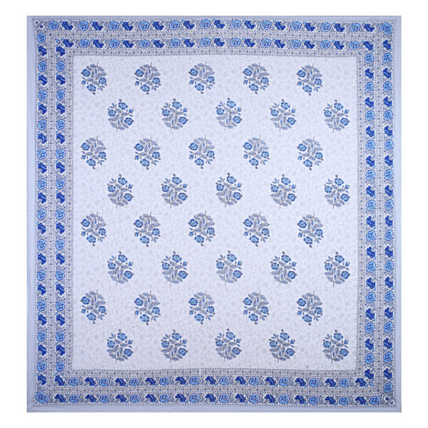 Chic White/Blue Buta Jumbo Bedsheets - 100×108 GLORY