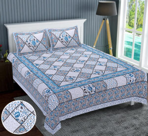 Metallic Blue Jaipuri Print King-Size Bed Sheet - 100x108