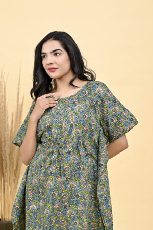Srishti Textile Block Printed Short Ladies Kaftan - Floral Green