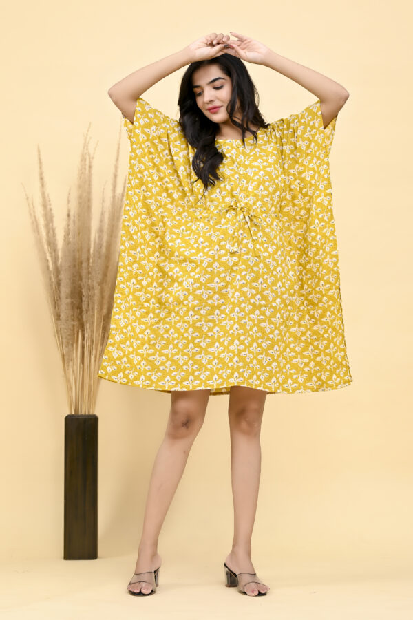 Mustard Sunshine: Block Printed Short Ladies Kaftan