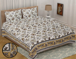 Exquisite Jaipuri King Size Bedsheet: Beige Multicolor with Charming Floral Print