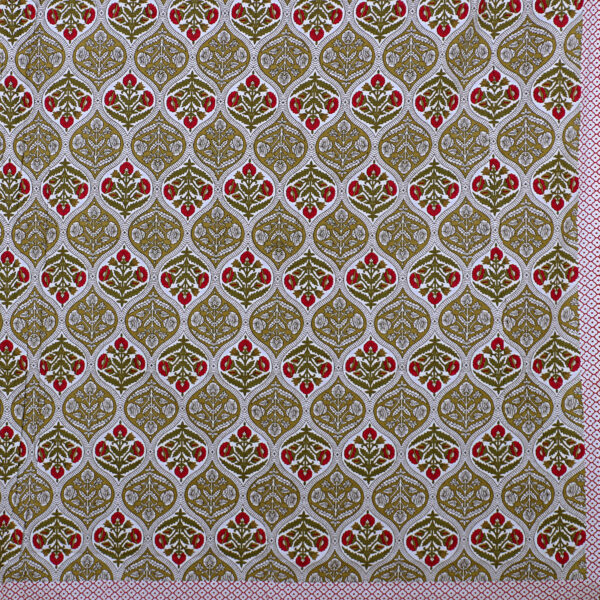 Jaipuri King Size Bedsheet with Geometric Floral Print - Green