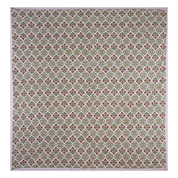 Jaipuri King Size Bedsheet with Geometric Floral Print - Green