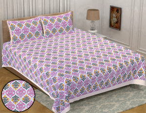 Jaipuri Pink Geometric Floral Print King Size Bedsheet