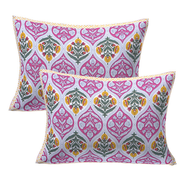 Jaipuri Pink Geometric Floral Print King Size Bedsheet