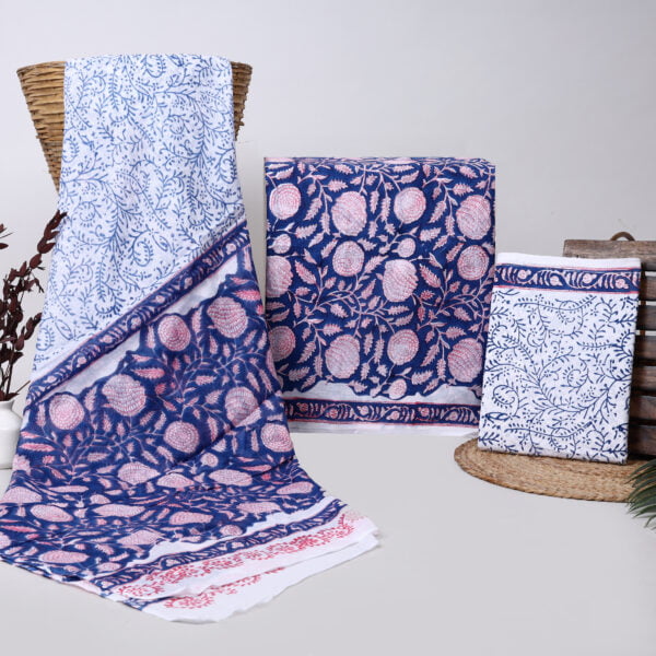 Jaipuri Handblock Printed Blue Suit Material