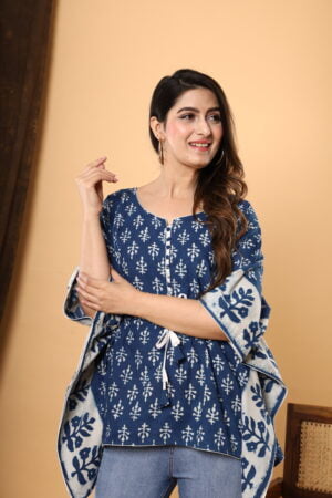 Indigo Printed Short Kaftan - Embrace Jaipuri Elegance