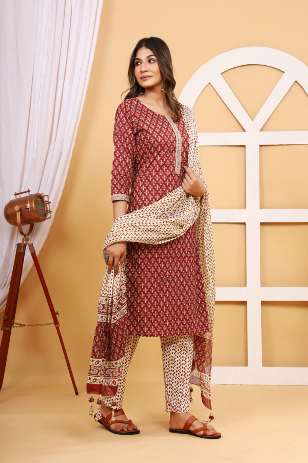 Maroon Bagru Printed Jaipuri Stitched Suits