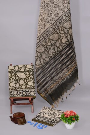 Sanganeri Grey Floral Printed Kota Doria Suits Material